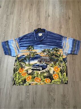 Vintage BIG DOGS Blue Hawaiian Shirt with Tropical Print 5X